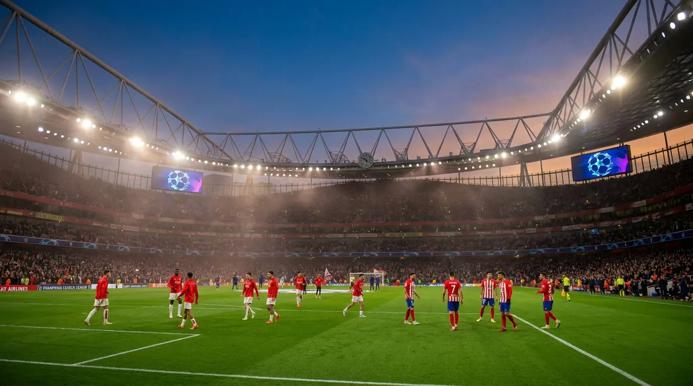 Emirates Stadium lotado à noite durante a semifinal da Champions League entre Arsenal e Atlético de Madrid