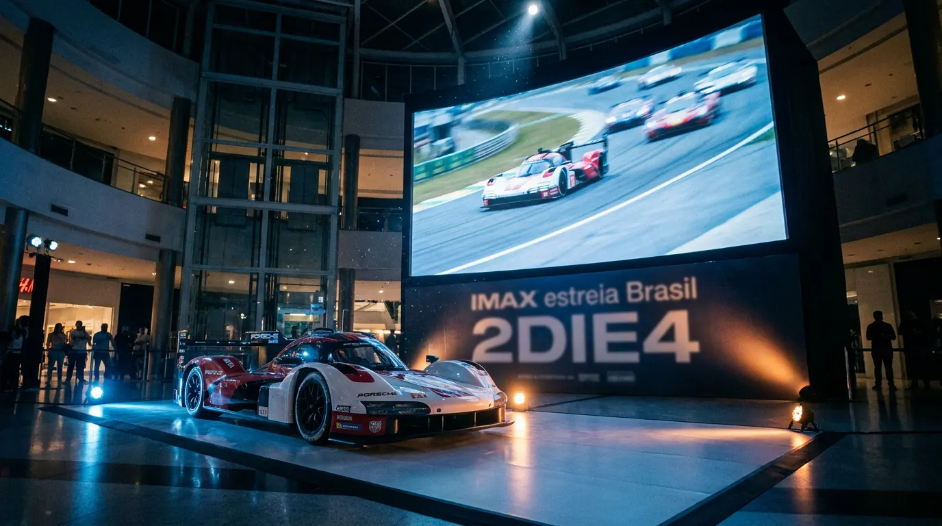 Porsche 963 LMDh exposto em shopping de Belo Horizonte durante estreia do filme 2DIE4 no IMAX Brasil