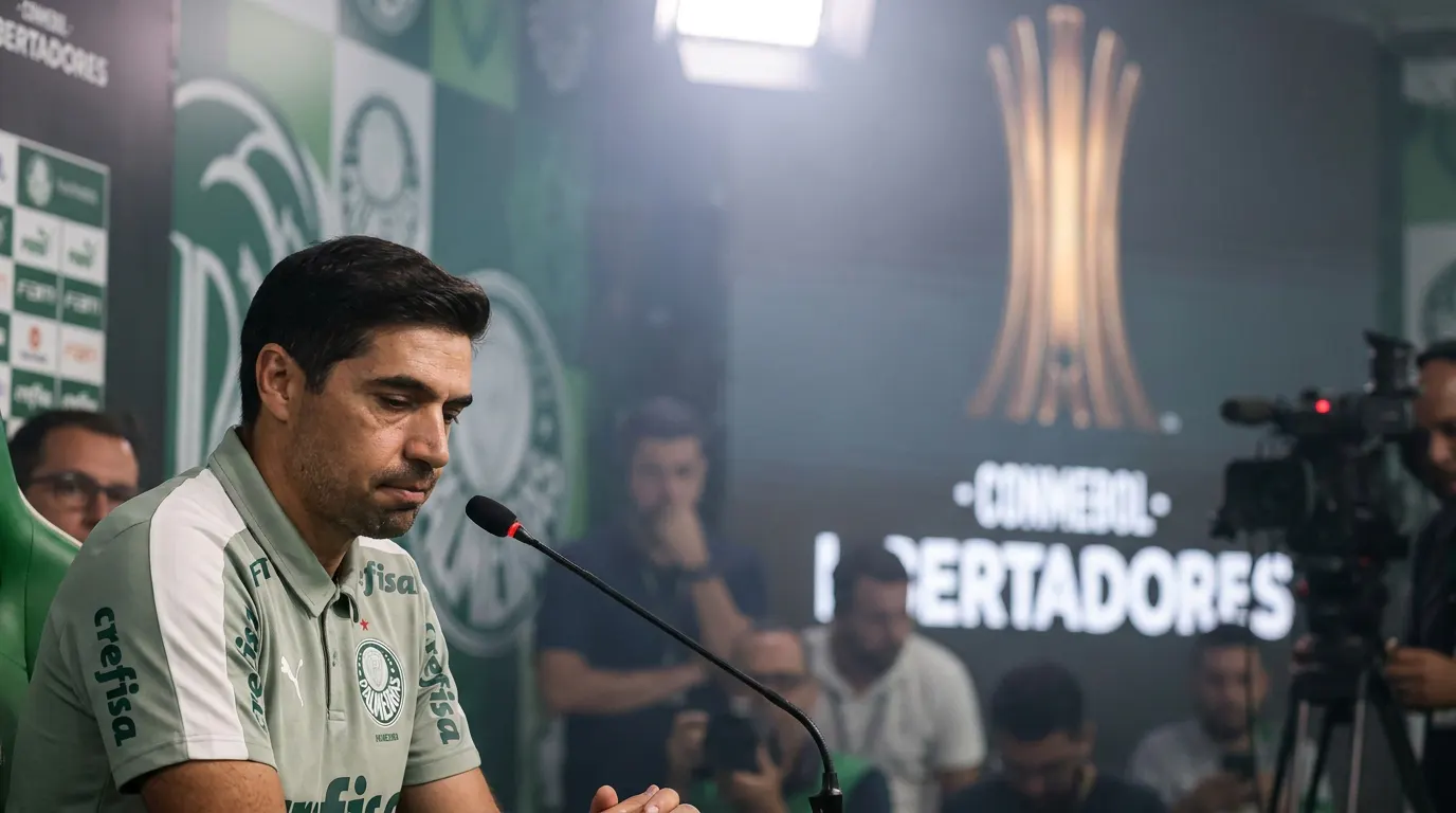 Abel Ferreira gesticula na beira do campo durante partida da Copa Libertadores 2026 pelo Palmeiras