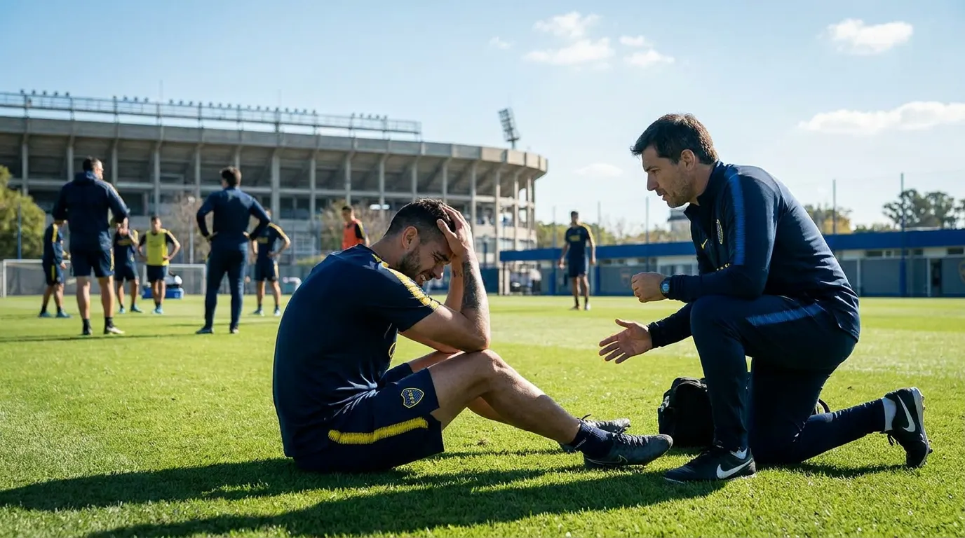Adam Bareiro deixa o campo lesionado na La Bombonera durante jogo do Boca Juniors pelo Torneio Apertura 2026