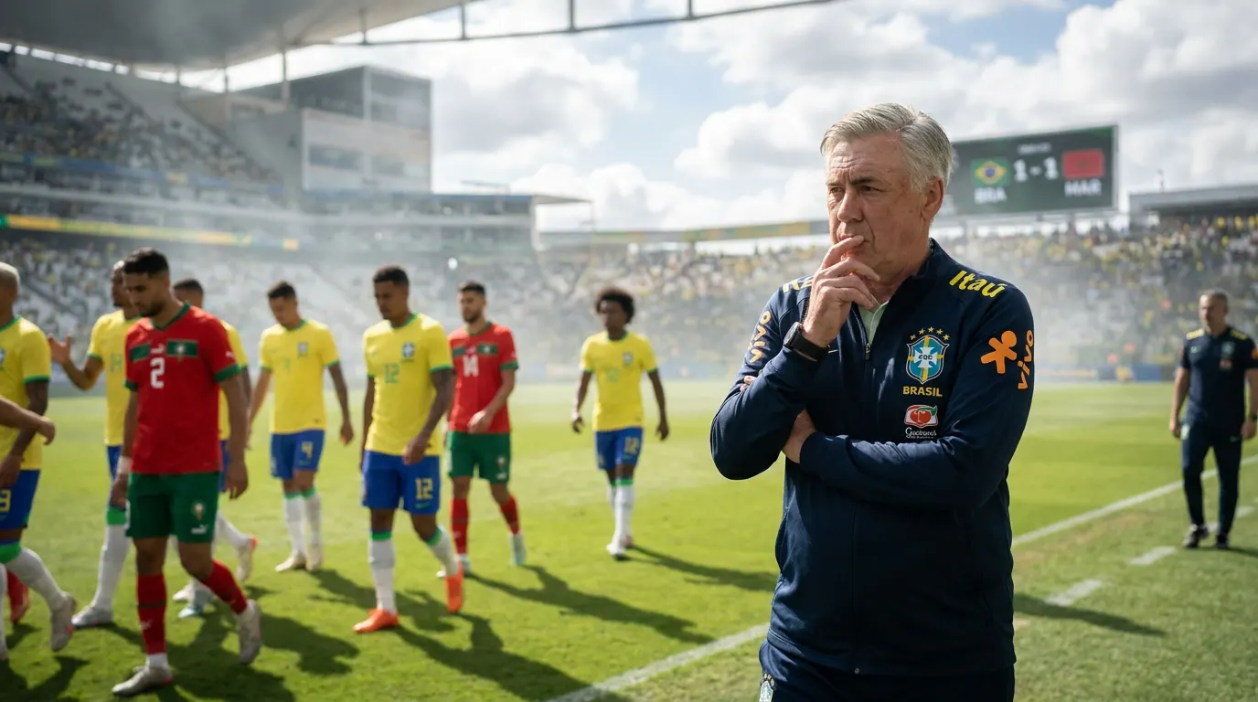 Carlo Ancelotti na beira do campo no MetLife Stadium durante a estreia do Brasil na Copa do Mundo 2026