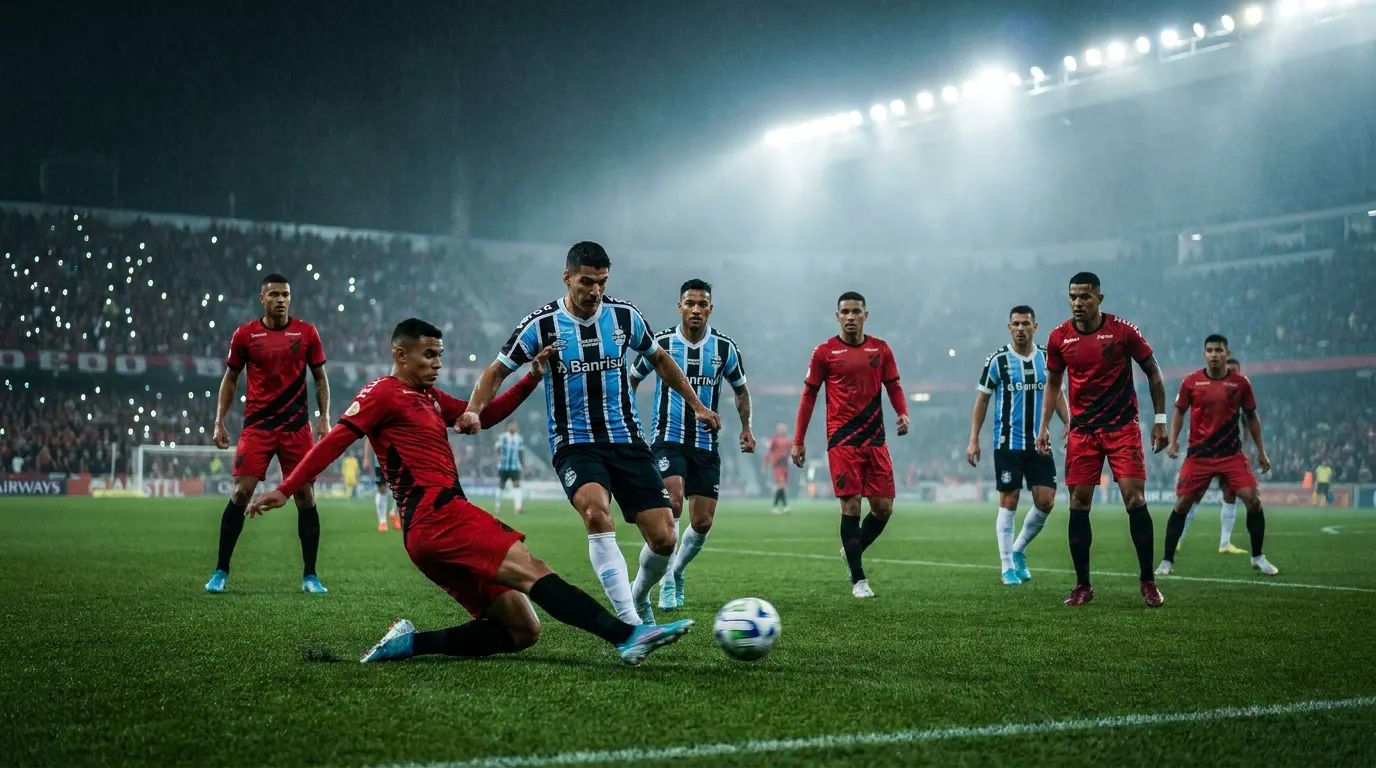 Arena da Baixada lotada à noite para o confronto entre Athletico-PR e Grêmio pelo Brasileirão