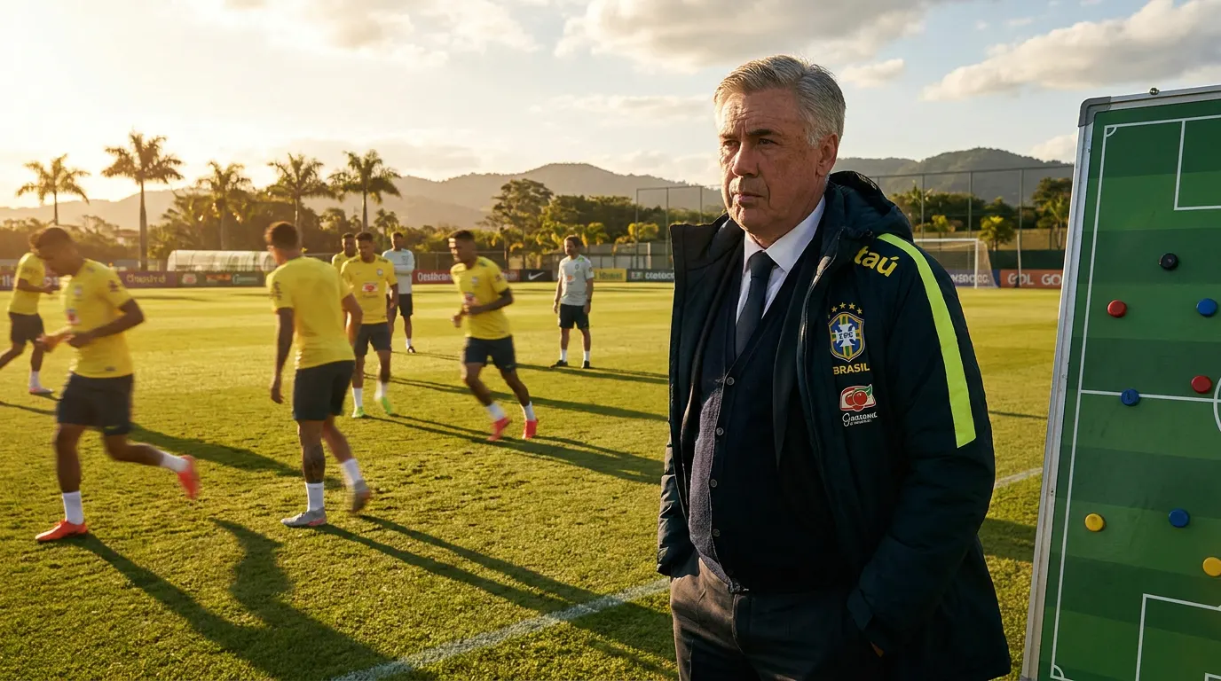 Carlo Ancelotti em treino da Seleção Brasileira na preparação para a Copa do Mundo 2026