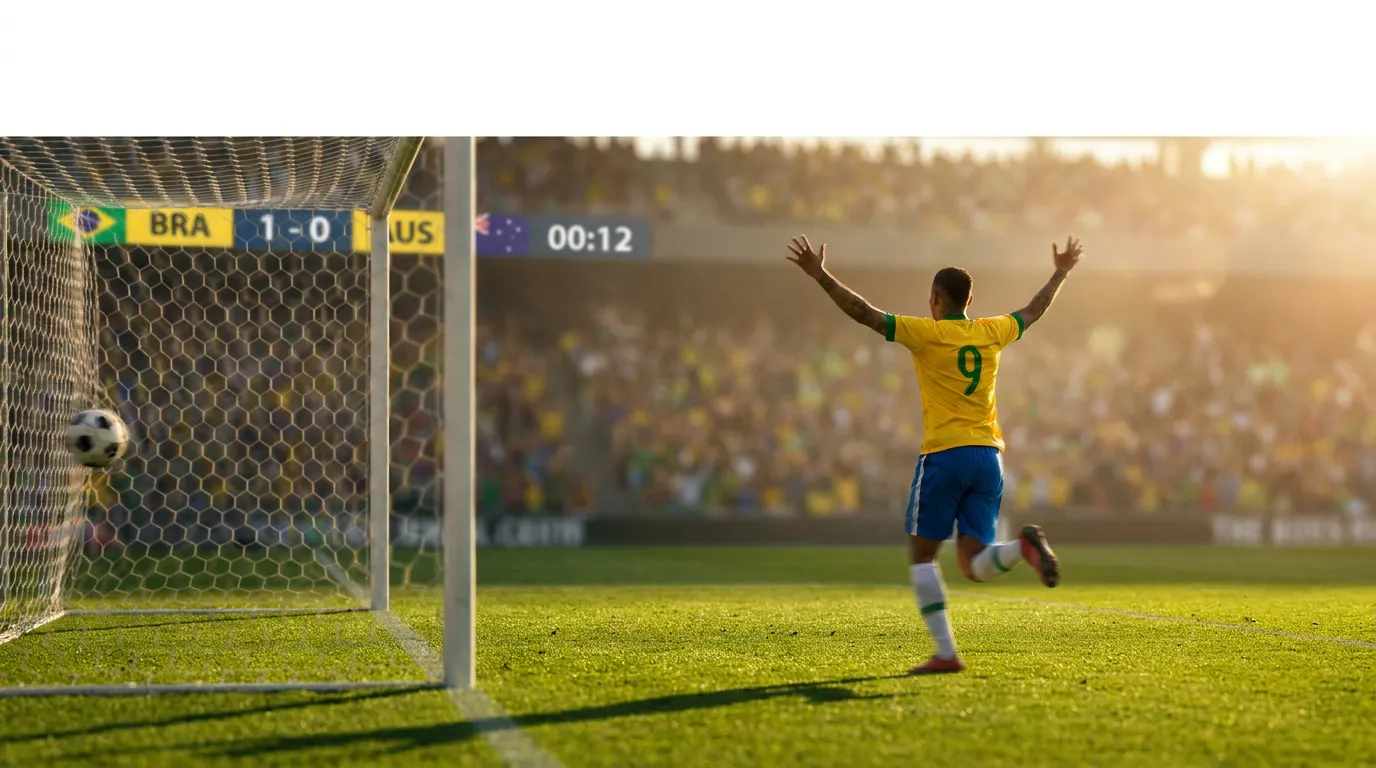 Diego Souza chutando a bola para marcar o gol mais rápido da história da Seleção Brasileira contra a Austrália em 2017