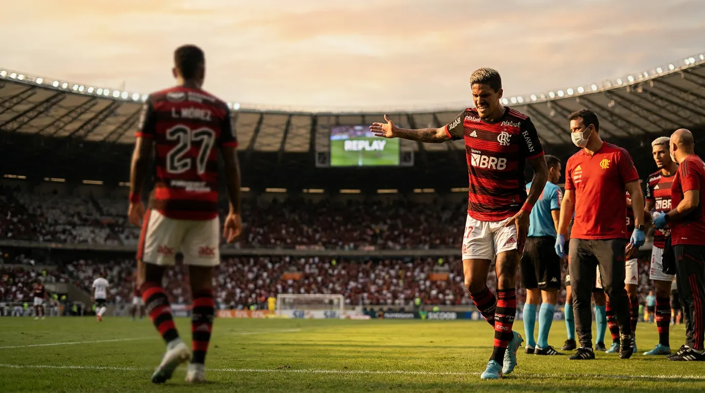 Bruno Henrique com gelo no tornozelo esquerdo após entrada polêmica em Cruzeiro x Flamengo pela Libertadores 2026