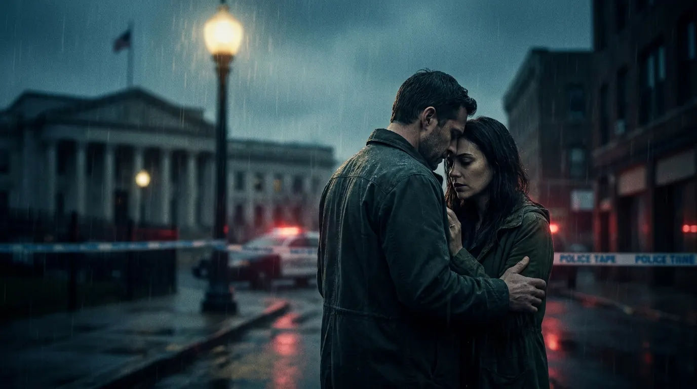 Cena dividida entre romance e crime representando o documentário true crime Casar com um Assassino da Netflix