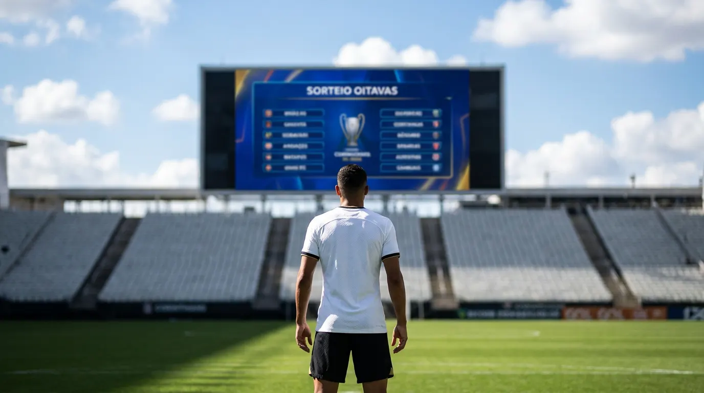 Jogadores do Corinthians comemorando classificação nas oitavas da Libertadores 2026 na Neo Química Arena