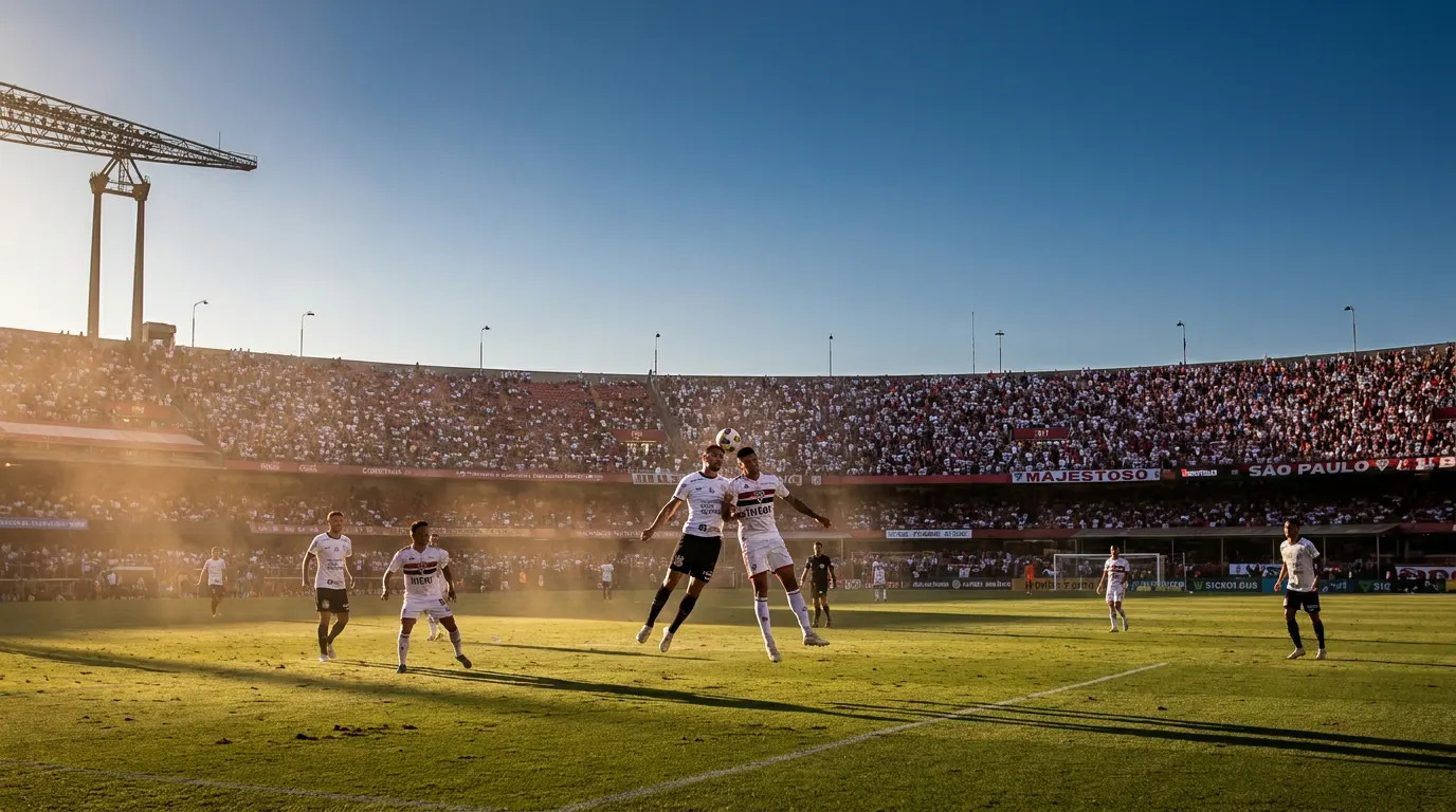 Yuri Alberto e Jonathan Calleri frente a frente no gramado da Neo Química Arena antes do Clássico Majestoso pelo Brasileirão 2026