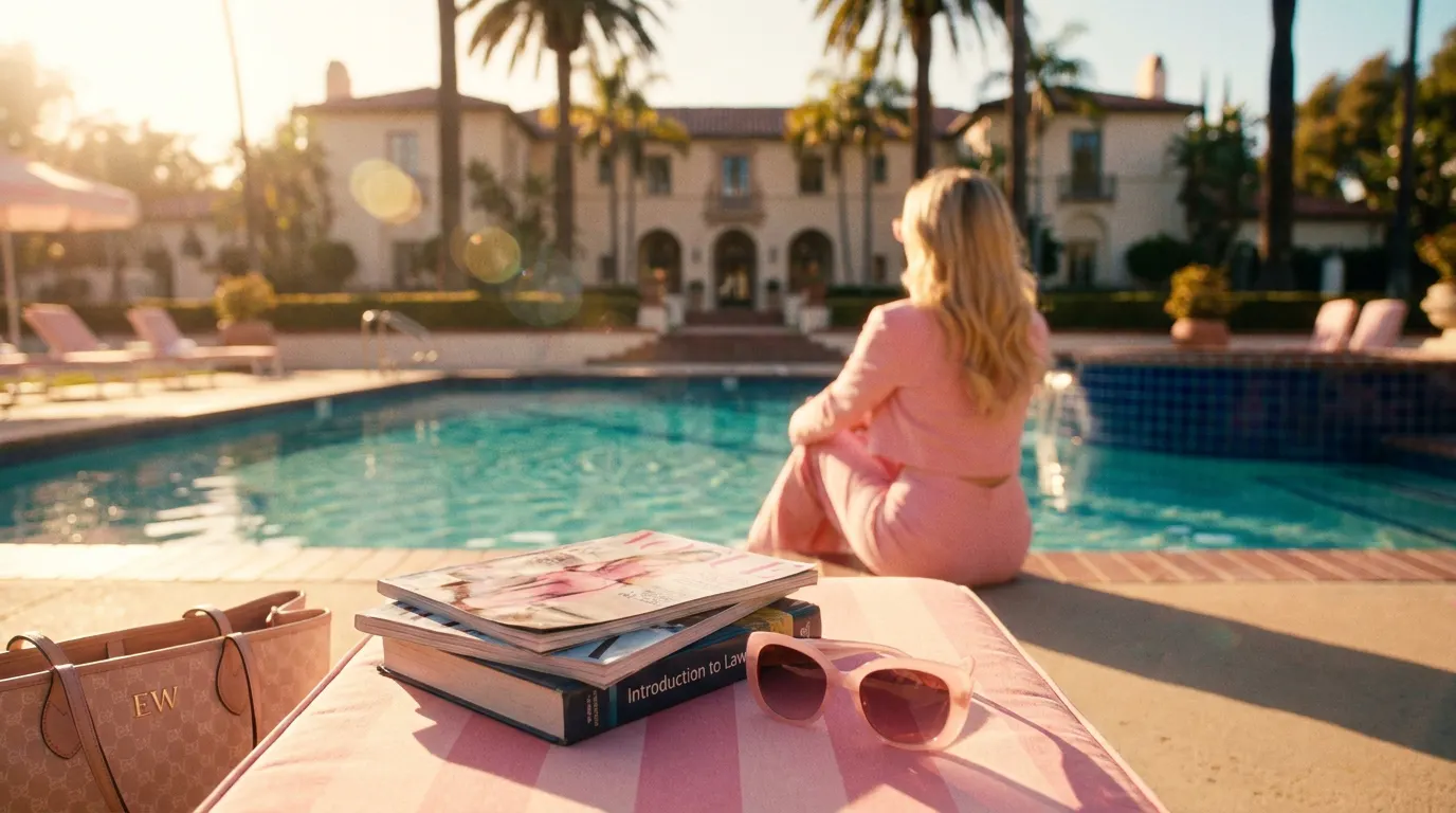 Lexi Minetree como a jovem Elle Woods em cenário de ensino médio nos anos 1990 — série Elle do Prime Video