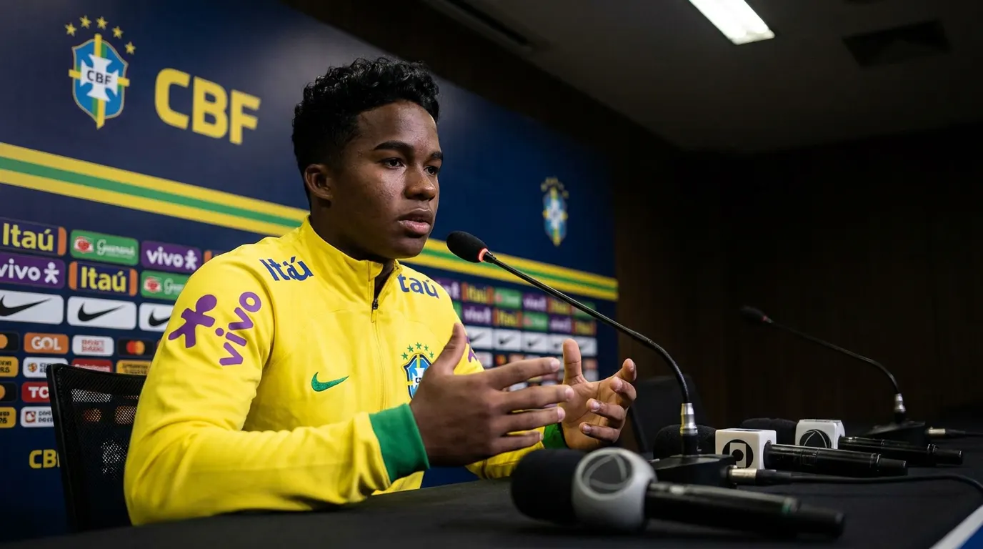 Endrick com a camisa amarela da seleção brasileira em noite de Copa do Mundo 2026