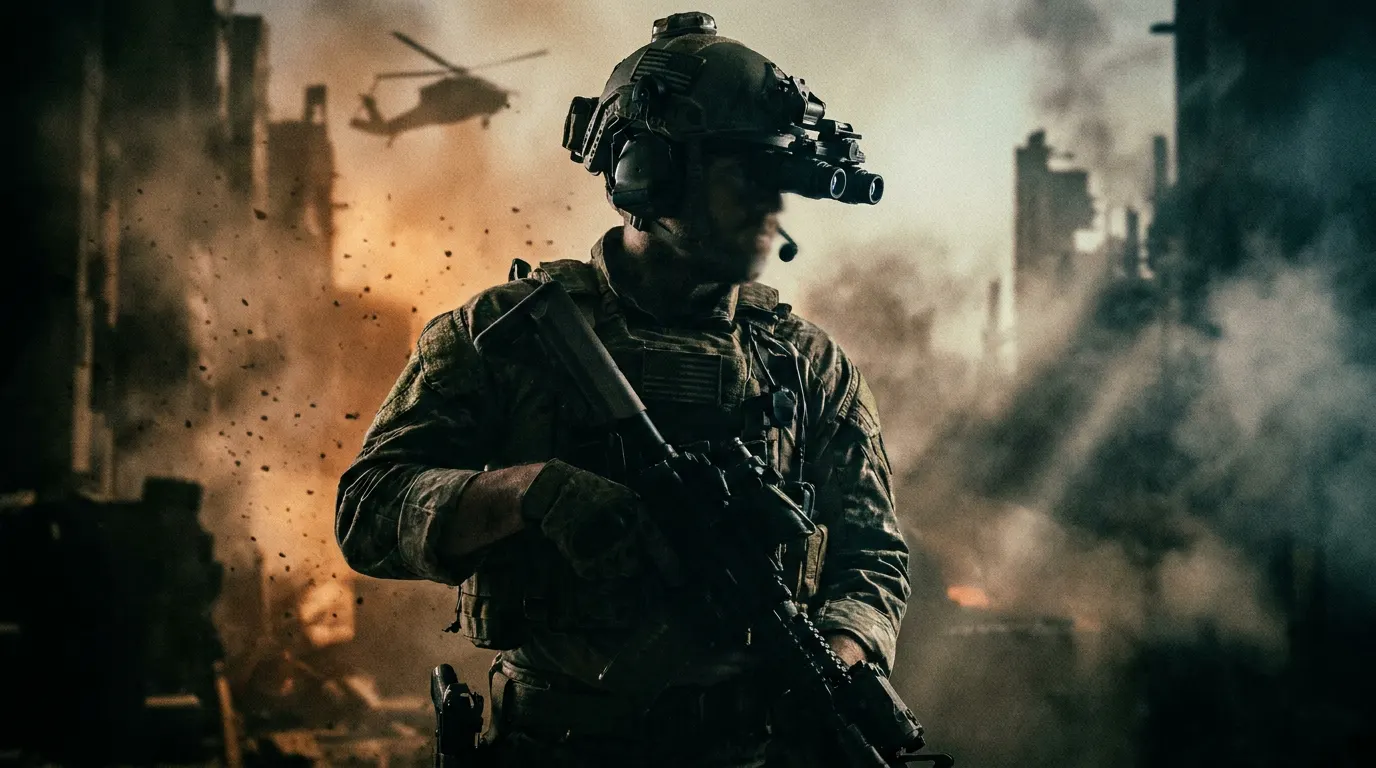 Capitão Price da Task Force 141 em cena de guerra no filme de Call of Duty Modern Warfare da Paramount
