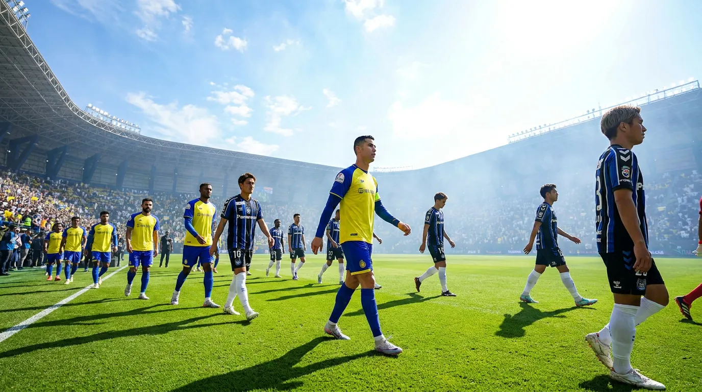 Cristiano Ronaldo celebrando gol pelo Al Nassr na final da Champions League Asiática II no Al-Awwal Park