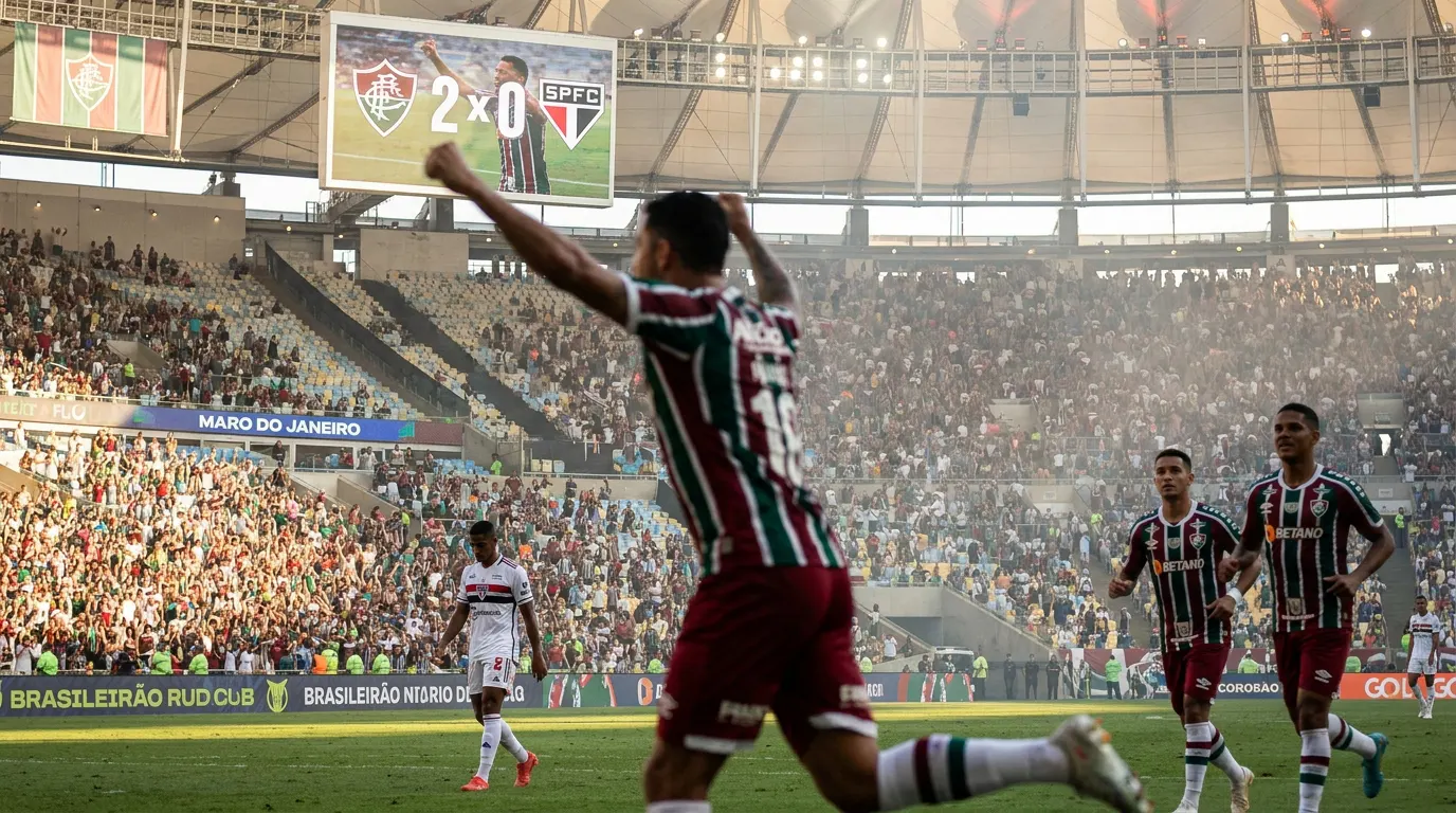 Agustín Canobbio comemorando gol pelo Fluminense no Maracanã pela 16ª rodada do Brasileirão 2026