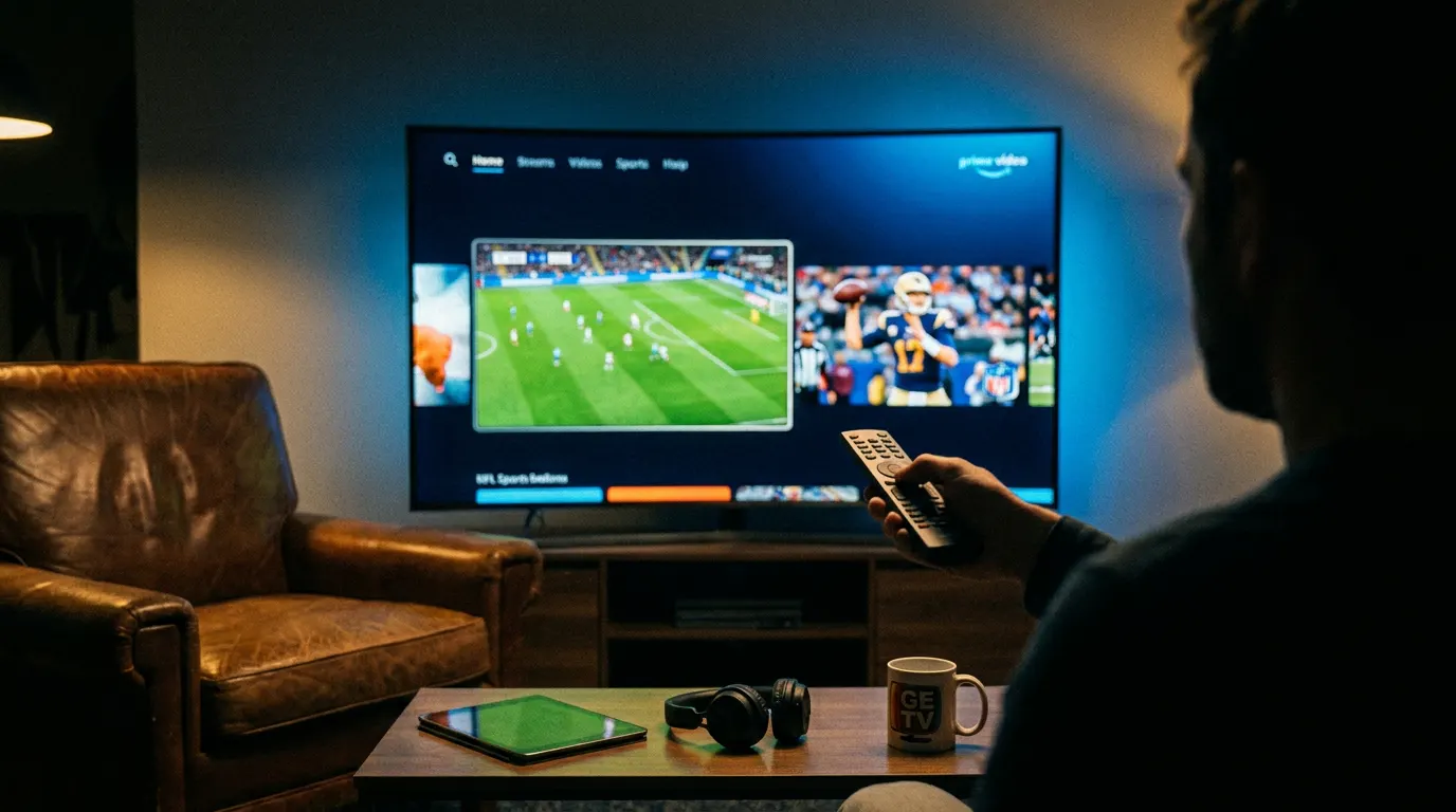 Televisão exibindo transmissão ao vivo da Libertadores pelo Prime Video com Ge TV, esportes ao vivo no streaming