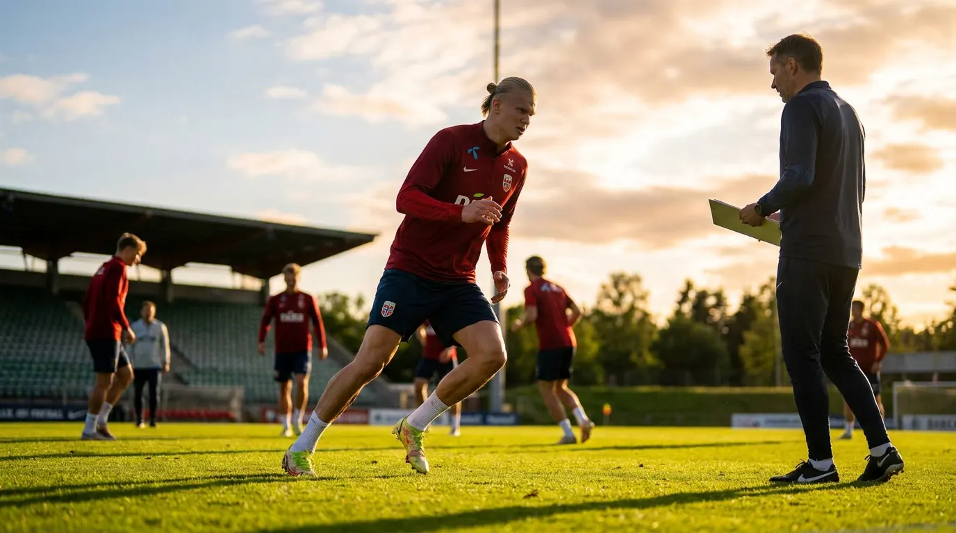 Erling Haaland no treino da seleção norueguesa antes da Copa do Mundo 2026 contra a Costa do Marfim