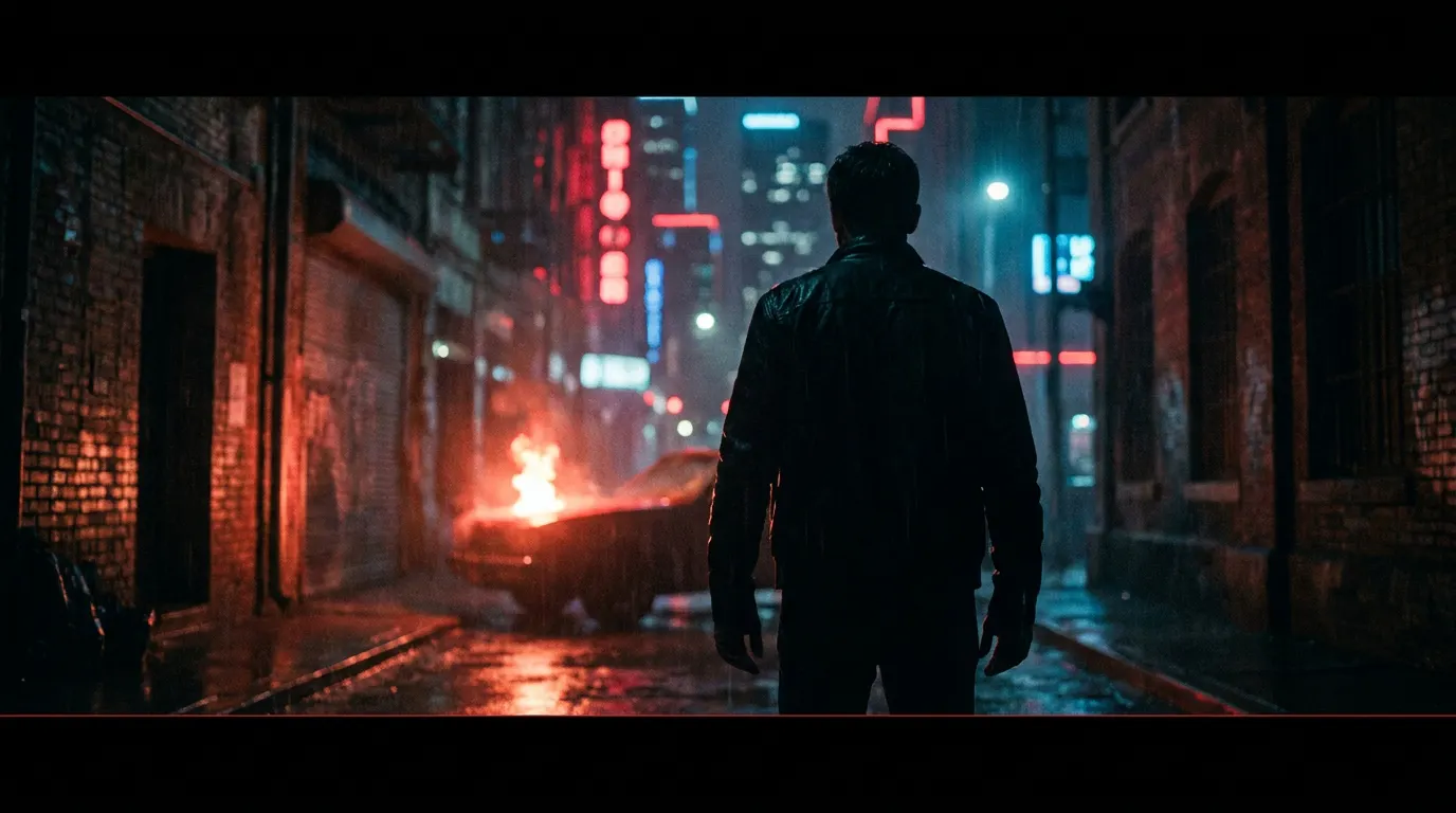 Silhueta de ex-militar nas ruas noturnas do Rio de Janeiro em Homem em Chamas, série thriller da Netflix 2026