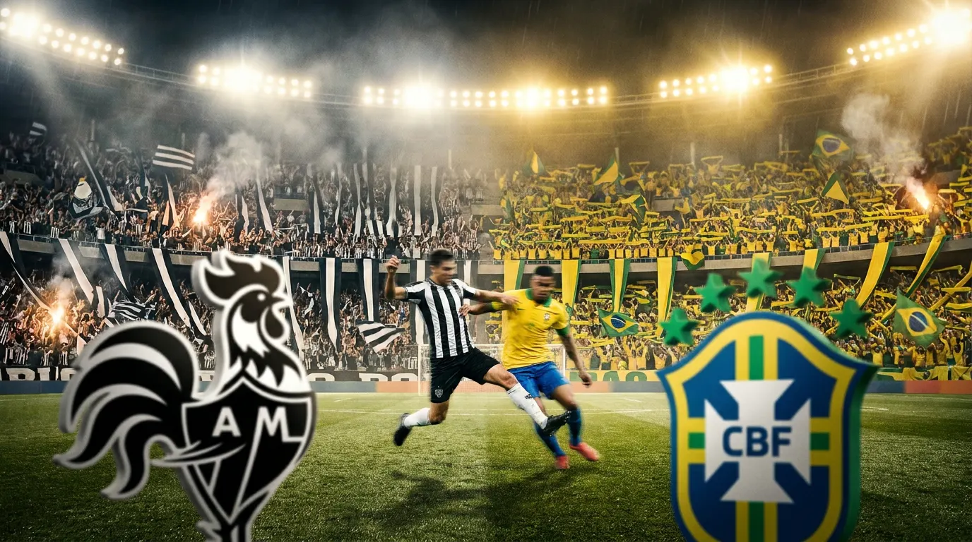 Silhueta de atacante com camisa alvinegra diante de estádio lotado — Hulk e Atlético-MG em análise