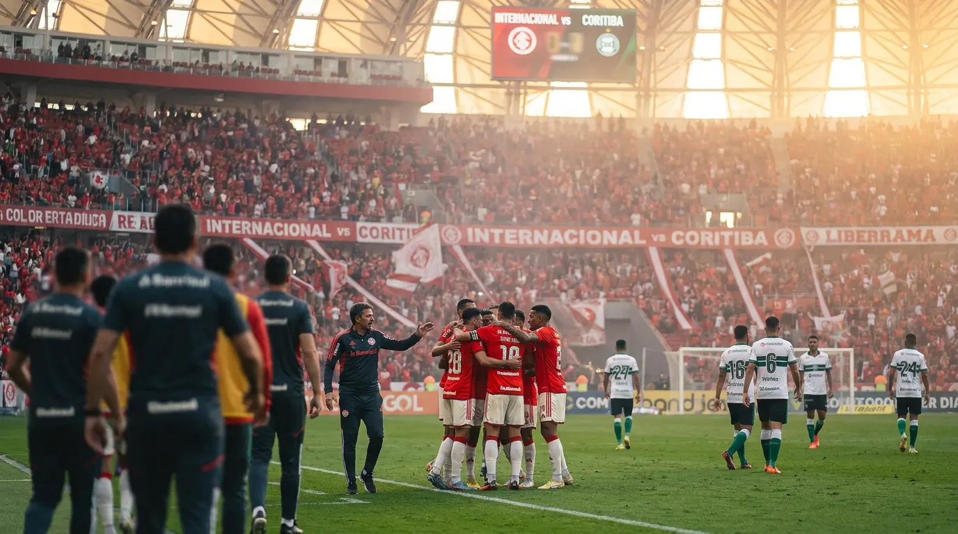 Técnico Paulo Pezzolano orientando o Internacional durante partida do Brasileirão 2026 no Couto Pereira