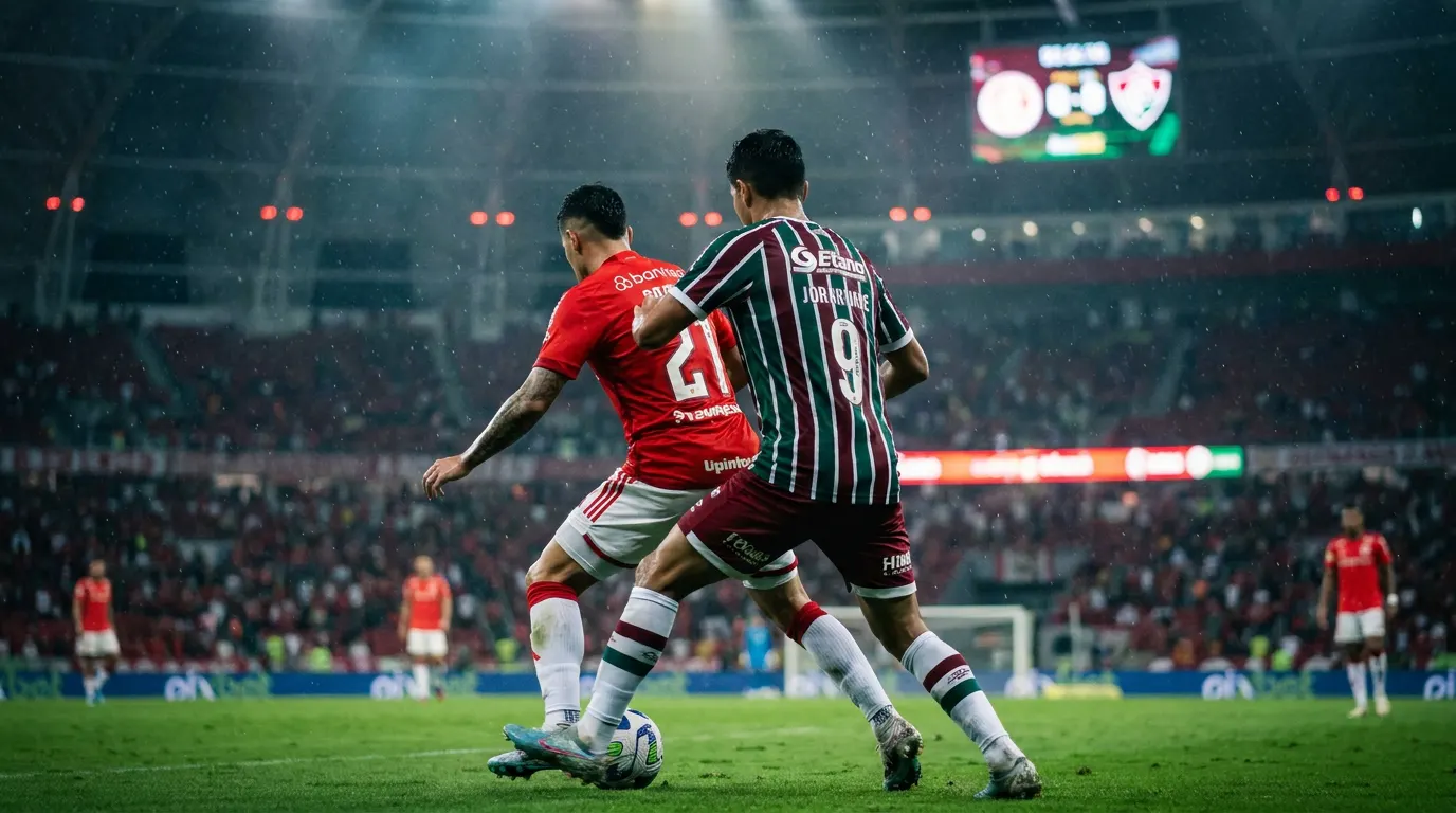 Estádio lotado à noite representando o duelo Internacional x Fluminense pelo Brasileirão Série A