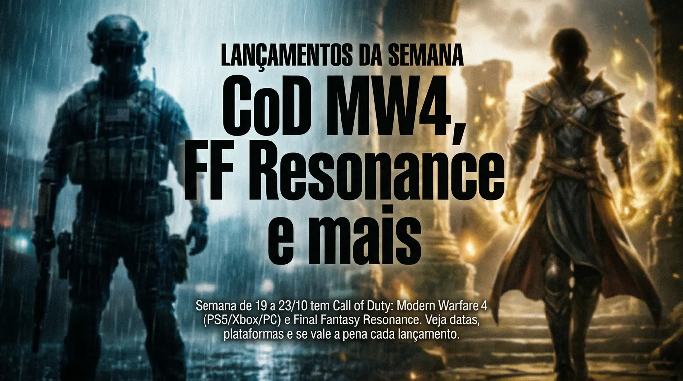 Colagem de lançamentos da semana: soldado de Call of Duty Modern Warfare 4 e cena de Final Fantasy Resonance em HD-2D