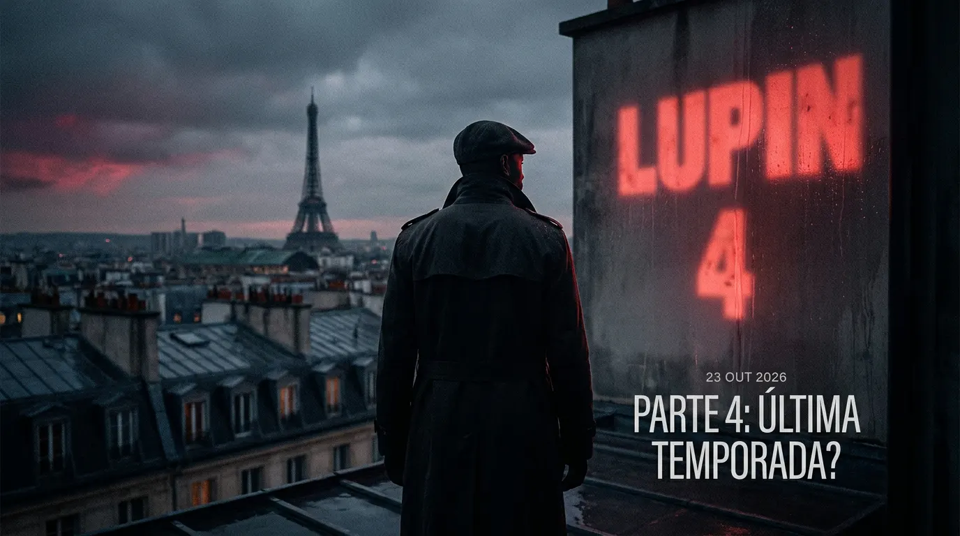 Omar Sy como Assane Diop em Lupin Parte 4 na Netflix — ladrão elegante em Paris ao entardecer