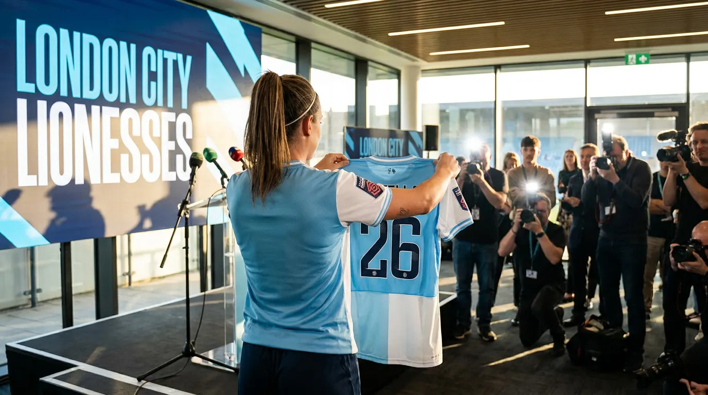 Alexia Putellas comemorando com a camisa do London City Lionesses na janela de transferências do verão de 2026