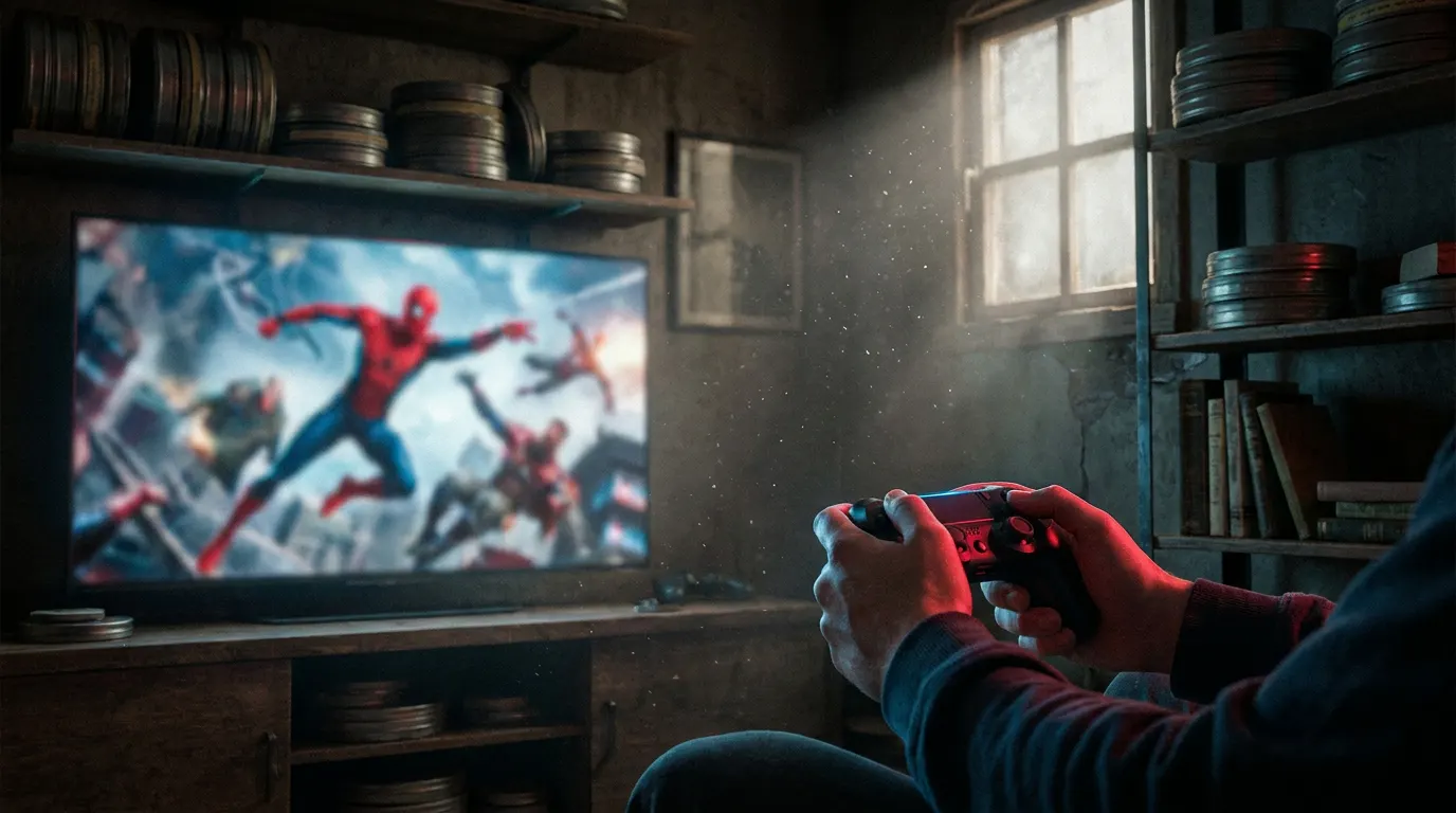 Peter Parker com o traje Fresh Start de Spider-Man: Um Novo Dia balançando pelos arranha-céus de Nova York no Marvel's Spider-Man 2 para PS5