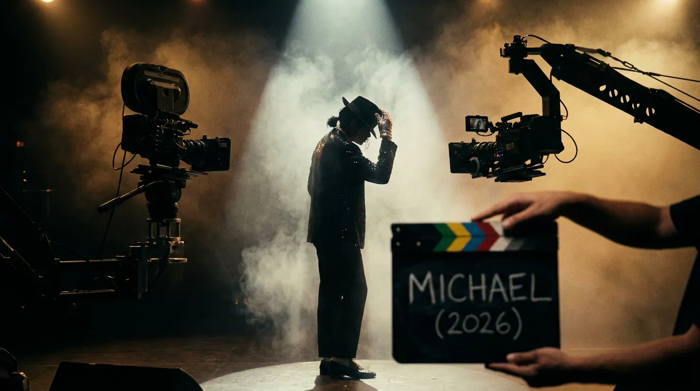 Jaafar Jackson interpretando Michael Jackson no palco em cena da cinebiografia Michael 2026