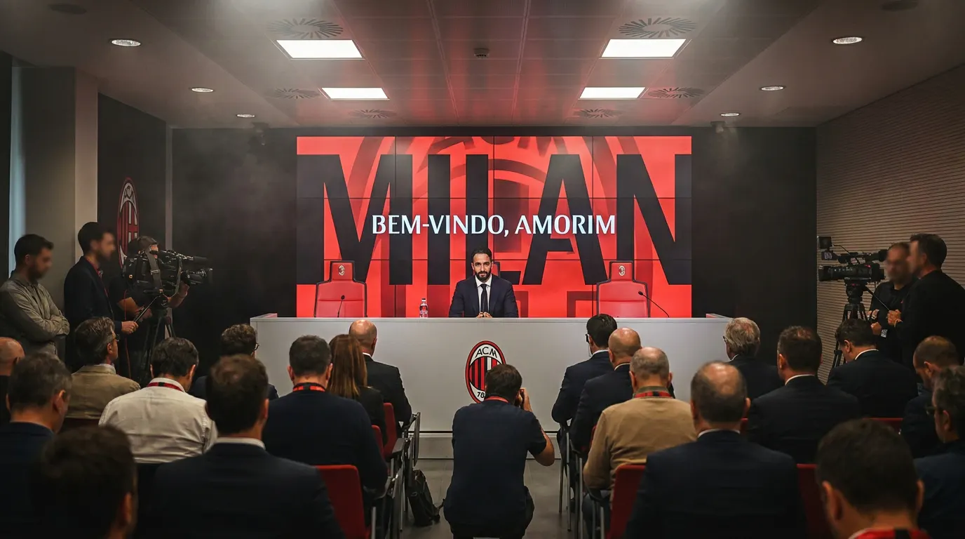 Rúben Amorim como novo treinador do AC Milan no San Siro — reformulação dos rossoneri para 2026/27