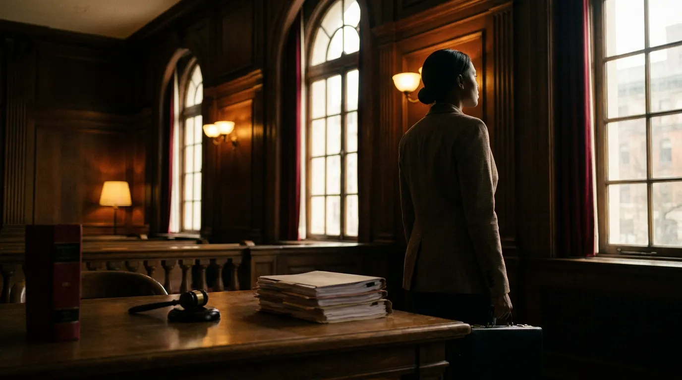 Mana Ashida como Minami Minamida, advogada autista do dorama japonês da Netflix, em frente a escritório de advocacia em Tóquio