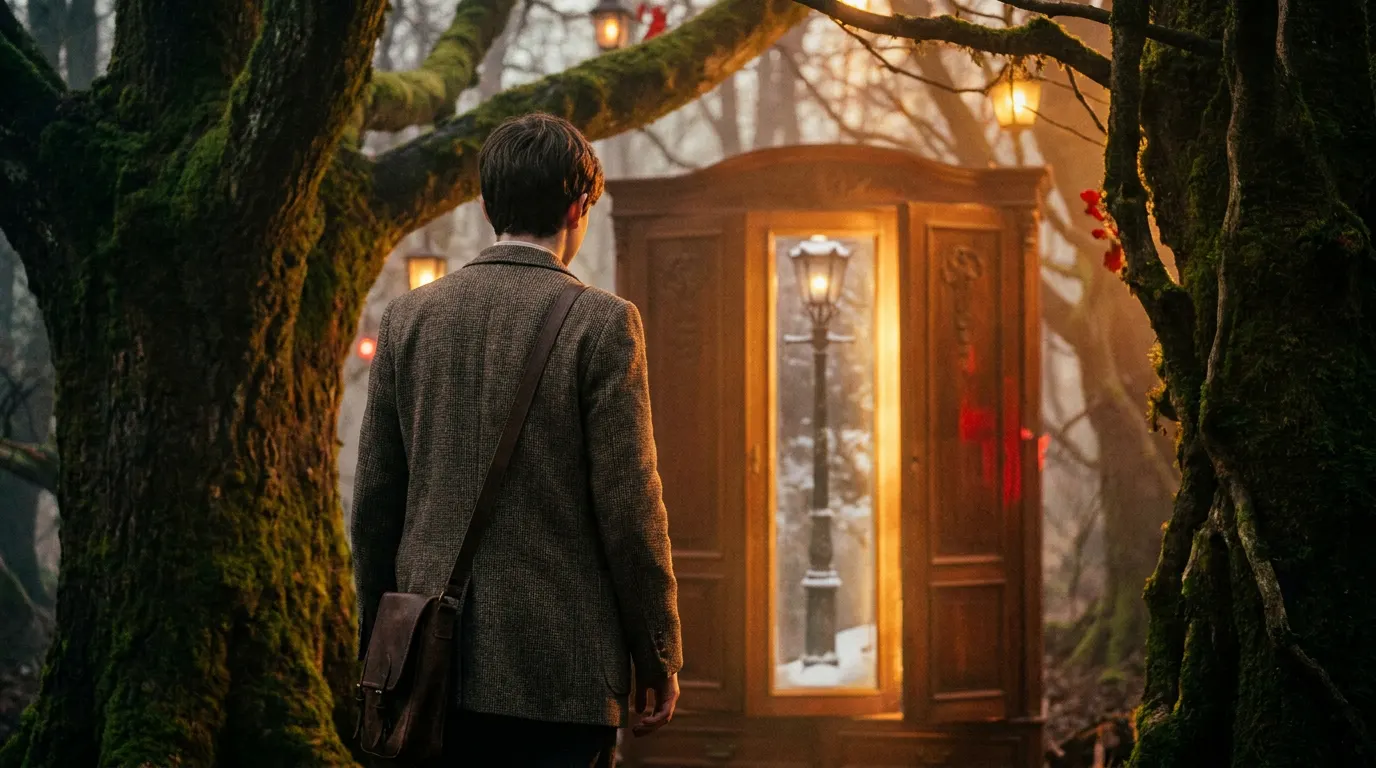 Cena épica de Nárnia O Sobrinho do Mago com Digory, Polly e a Feiticeira Branca na Floresta Entre Mundos — novo filme da Netflix dirigido por Greta Gerwig