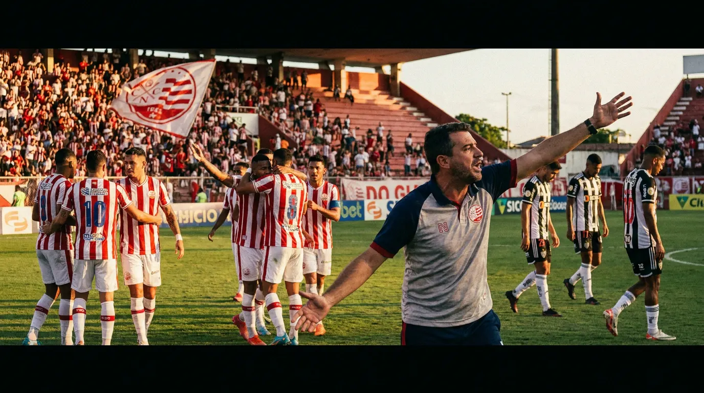 Técnico Guilherme dos Anjos comemora virada do Náutico sobre o Athletic-MG na Série B 2026 no Estádio dos Aflitos