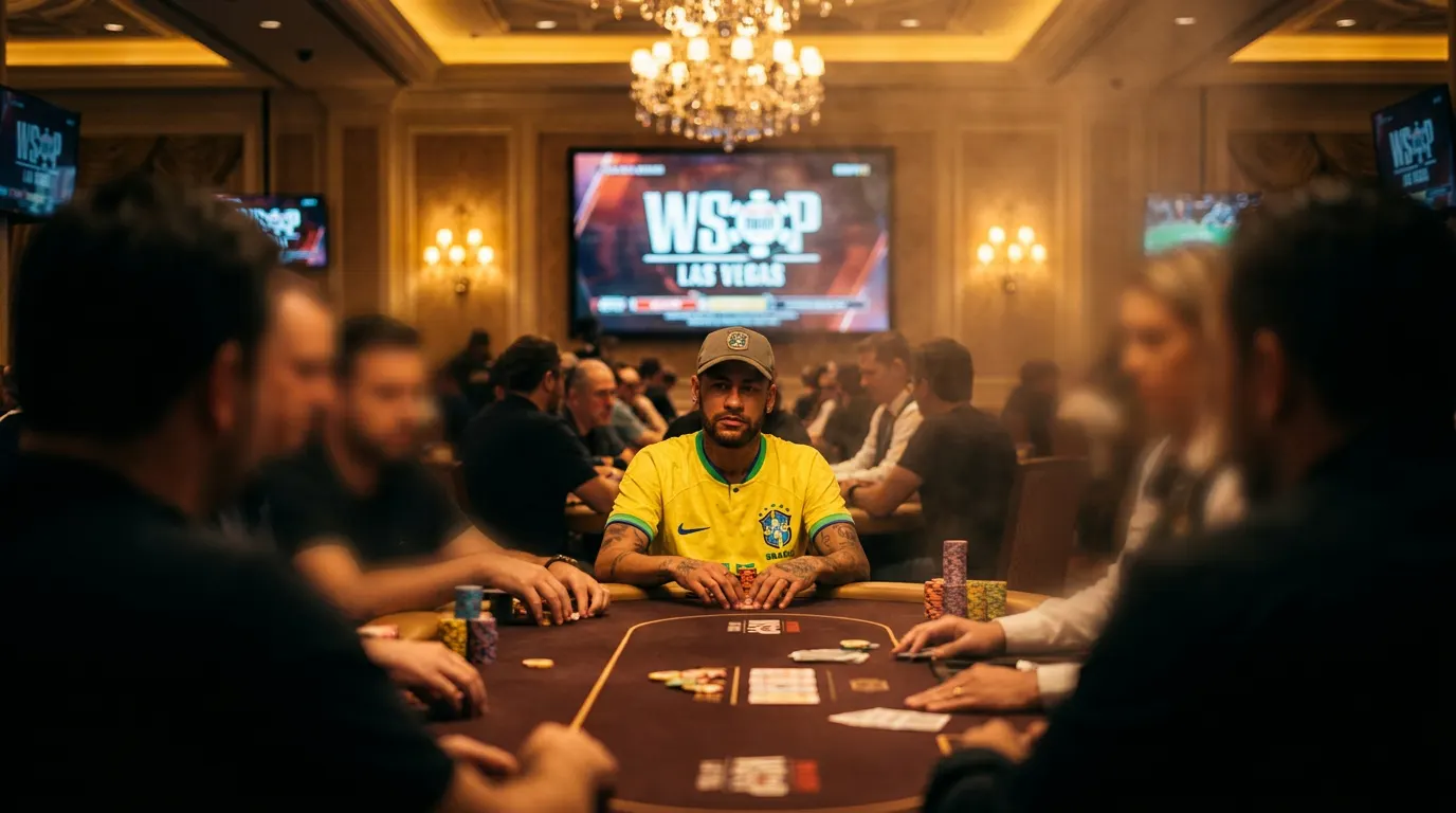 Neymar em mesa de pôquer na World Series of Poker WSOP Las Vegas 2026