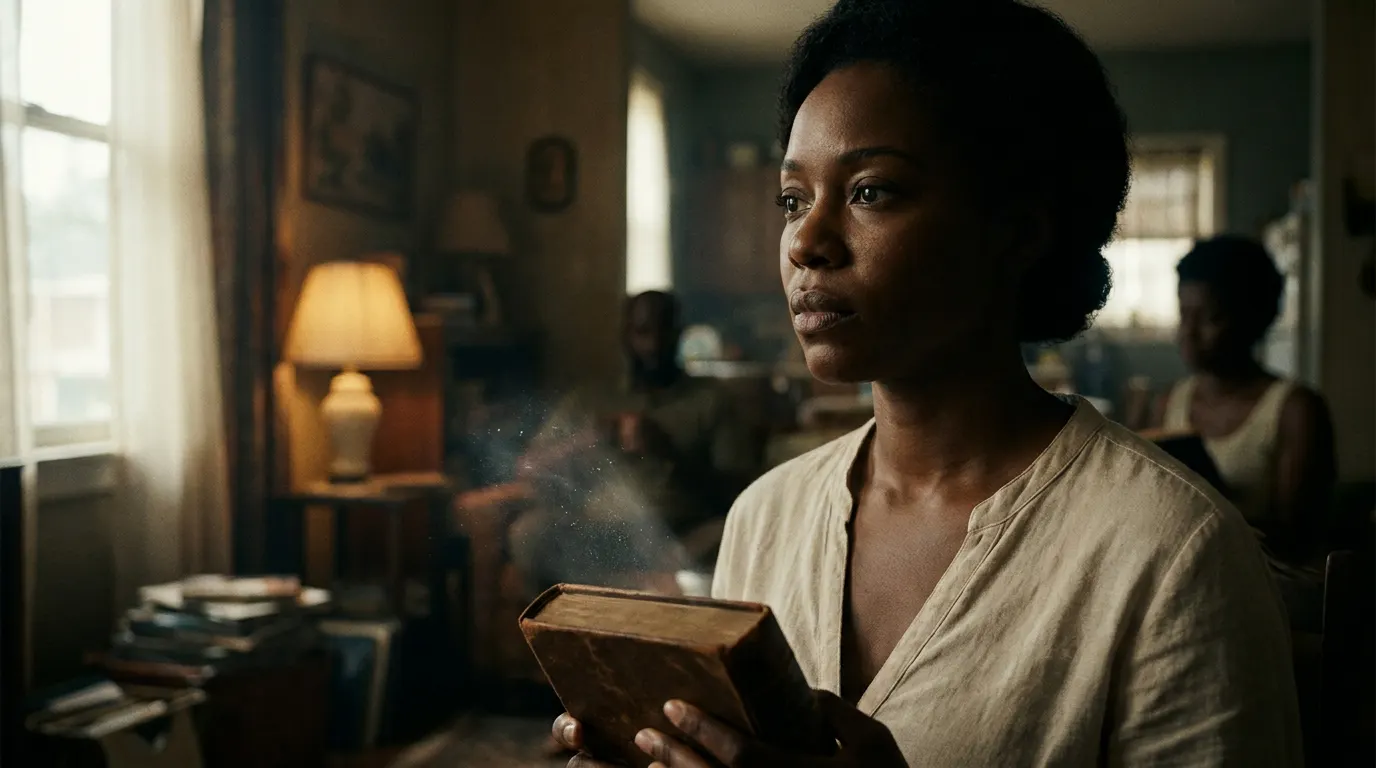 Cena familiar do filme Nosso Segredo, de Grace Passô, com atmosfera de realismo mágico e luz quente em casa belorizontina
