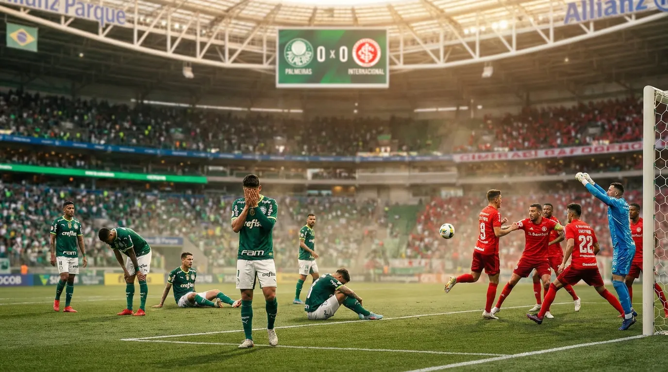 Andreas Pereira com a camisa do Palmeiras tentando criar jogada contra o Internacional no Nubank Parque pela 22ª rodada do Brasileirão 2026