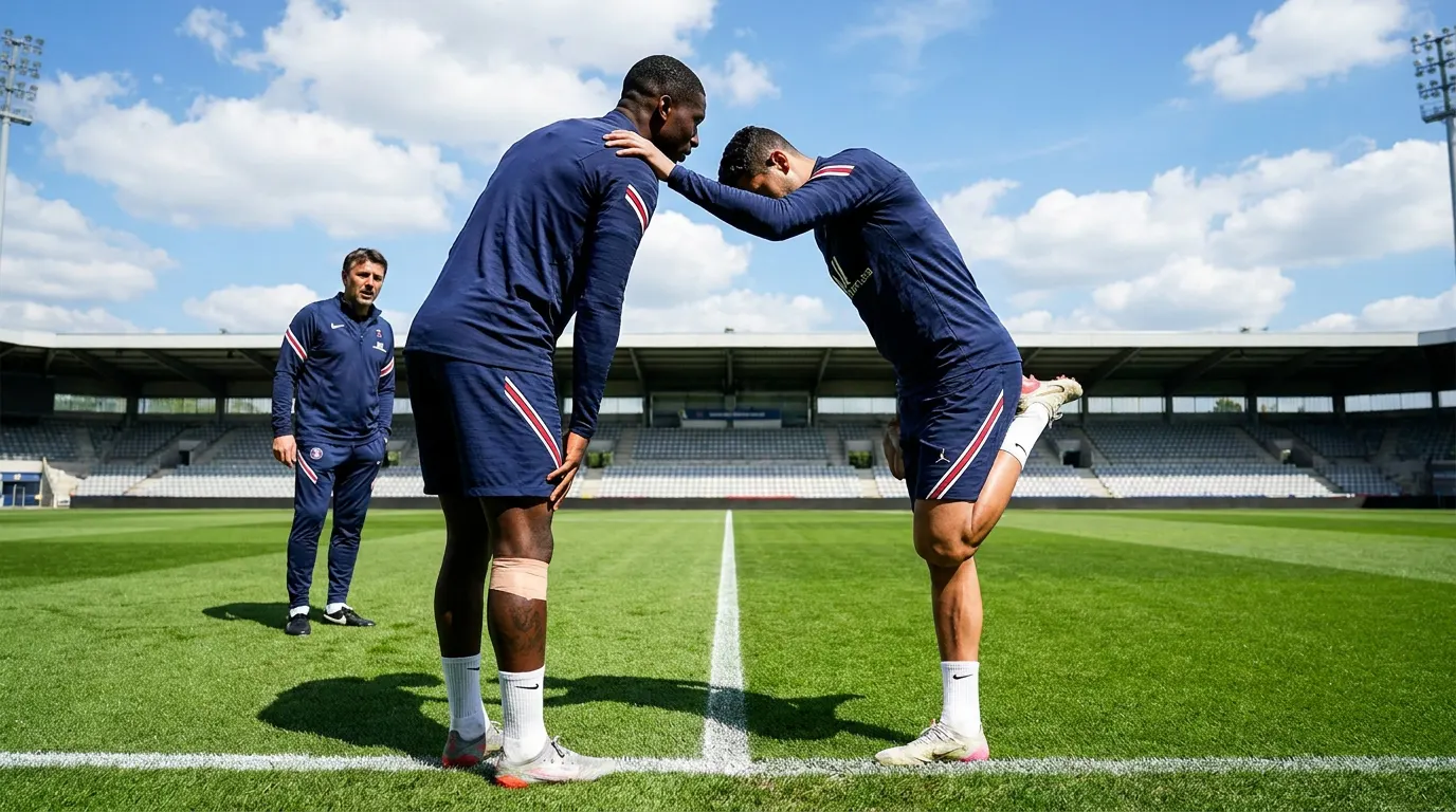 Dembélé e Hakimi no treino do PSG a uma semana da final da Champions League 2026