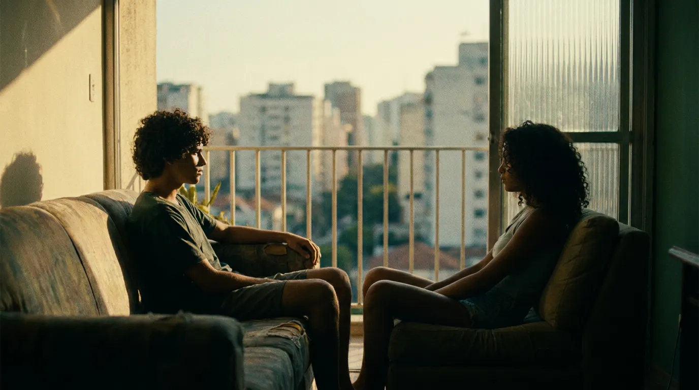 Dois adolescentes em telhado de apartamento ao pôr do sol, representando os protagonistas Felipe e Caio do filme Quinze Dias (2026)