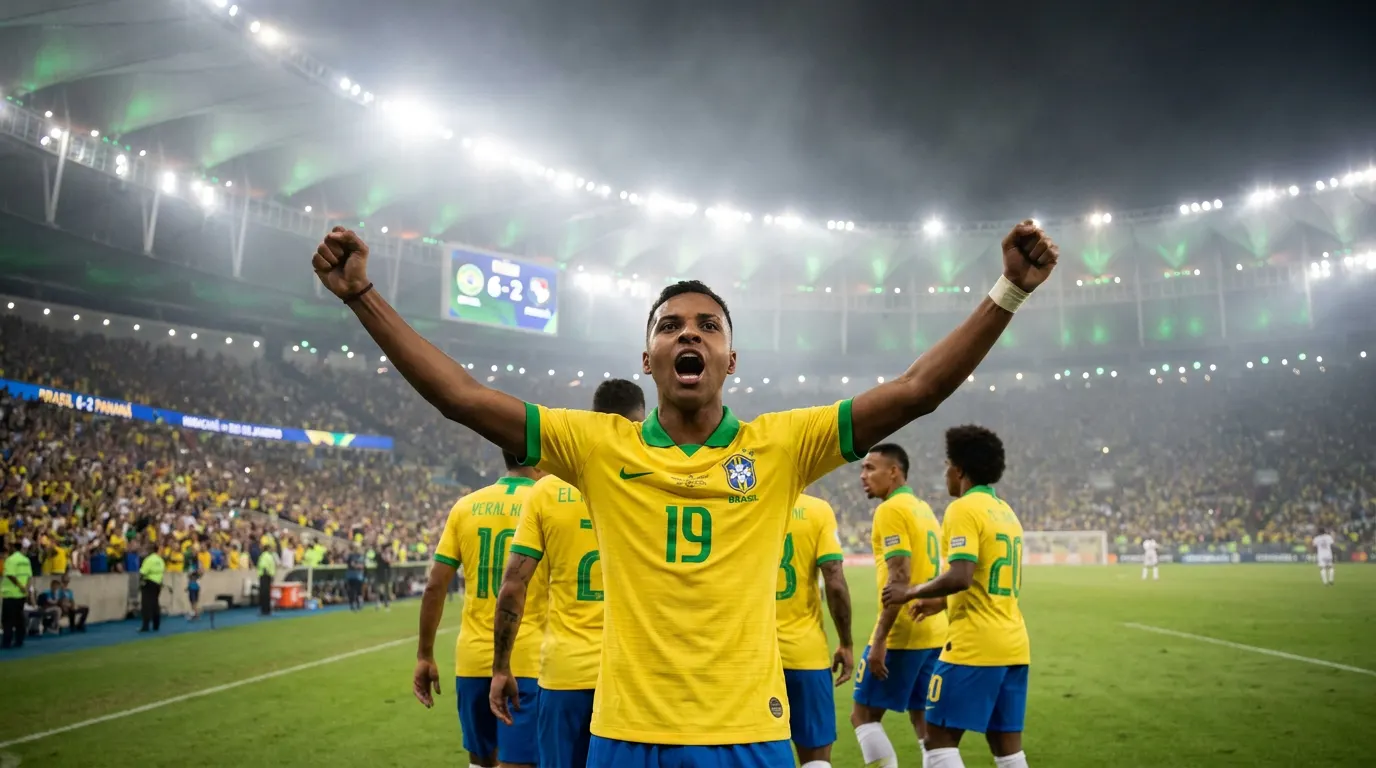 Rayan celebra primeiro gol pela Seleção Brasileira contra o Panamá no Maracanã em maio de 2026
