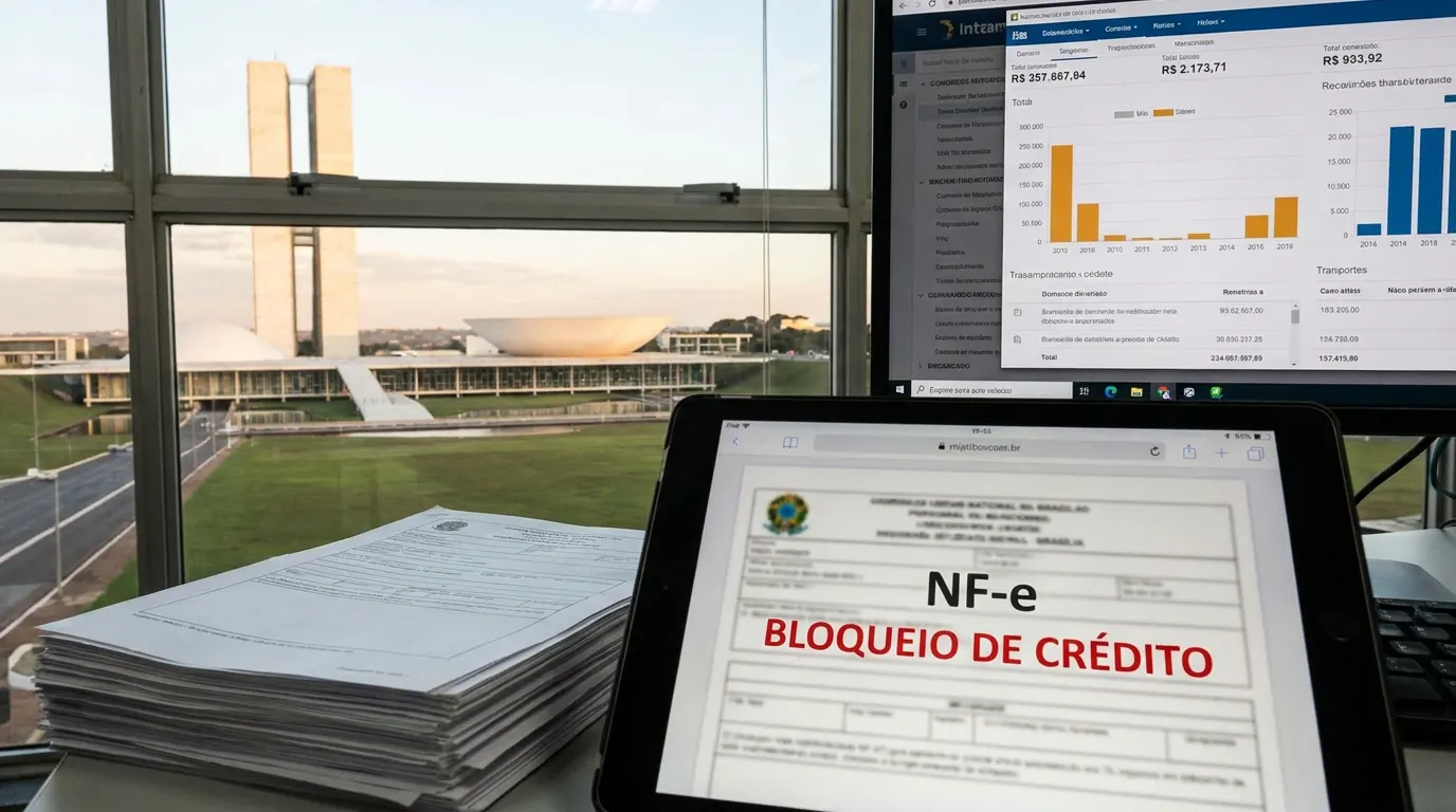 Analista fiscal revisando notas fiscais eletrônicas com campos de IBS e CBS da reforma tributária em tela de computador