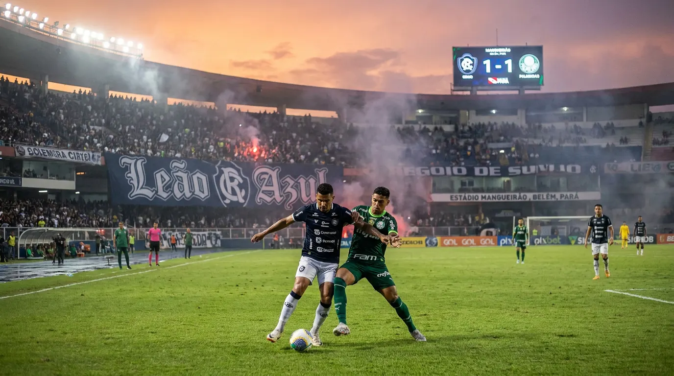 Alef Manga comemorando gol pelo Remo contra o Palmeiras no Mangueirão pela 15ª rodada do Brasileirão 2026