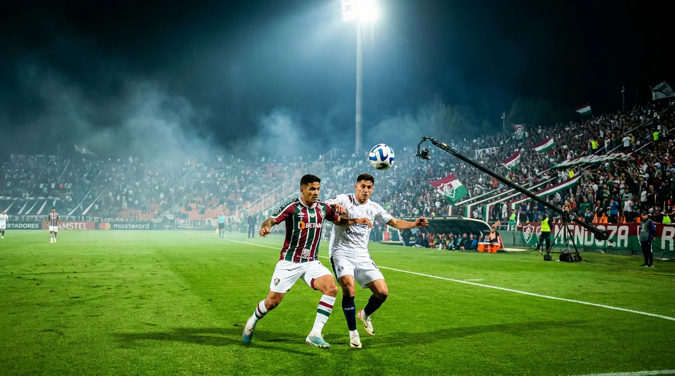 Estádio Malvinas Argentinas à noite durante jogo da Libertadores entre Rivadavia e Fluminense