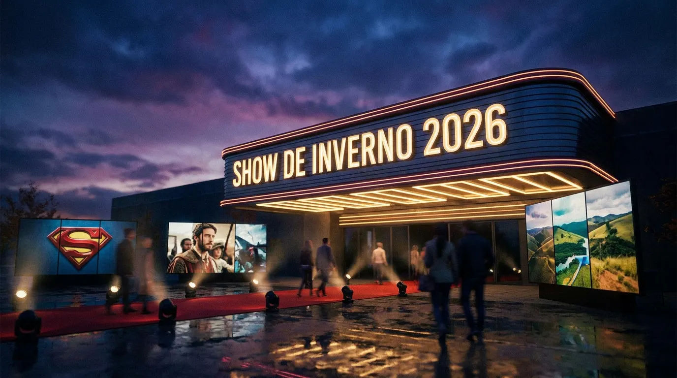 Teatro histórico em Campos do Jordão iluminado durante o Show de Inverno 2026, evento do mercado exibidor brasileiro