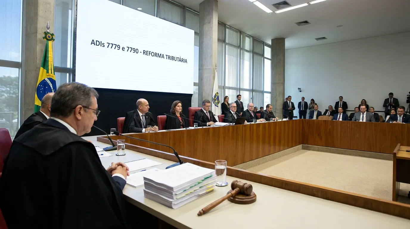 Fachada do Supremo Tribunal Federal em Brasília durante julgamento sobre reforma tributária e Código Tributário Nacional