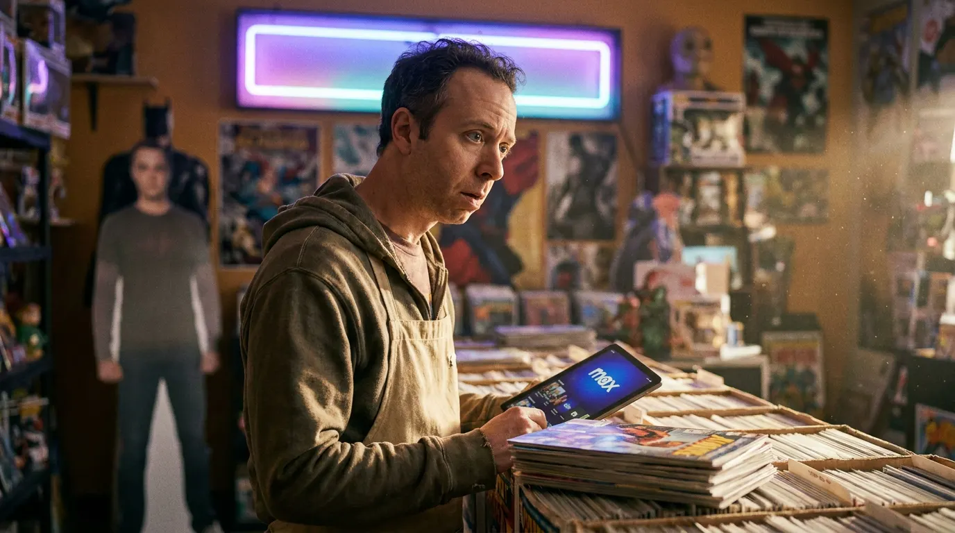 Kevin Sussman como Stuart Bloom na loja de quadrinhos com fissura multiversal no spin-off de Big Bang Theory no Max