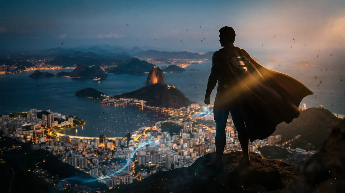 Milly Alcock como Supergirl no novo filme do DCU de 2026, com o traje vermelho e azul da Kara Zor-El em cenário alienígena épico