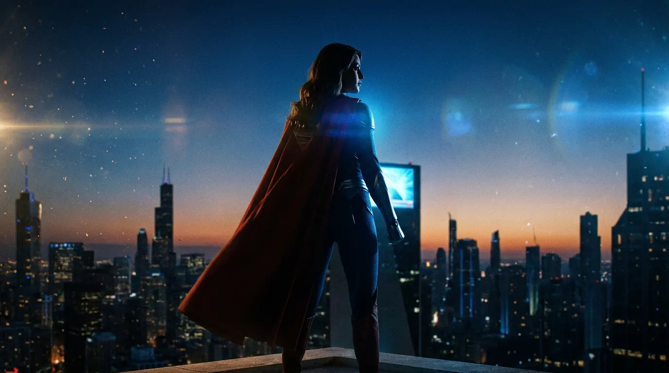 Milly Alcock como Supergirl Kara Zor-El em planeta alienígena com Krypto no filme da DC Studios 2026