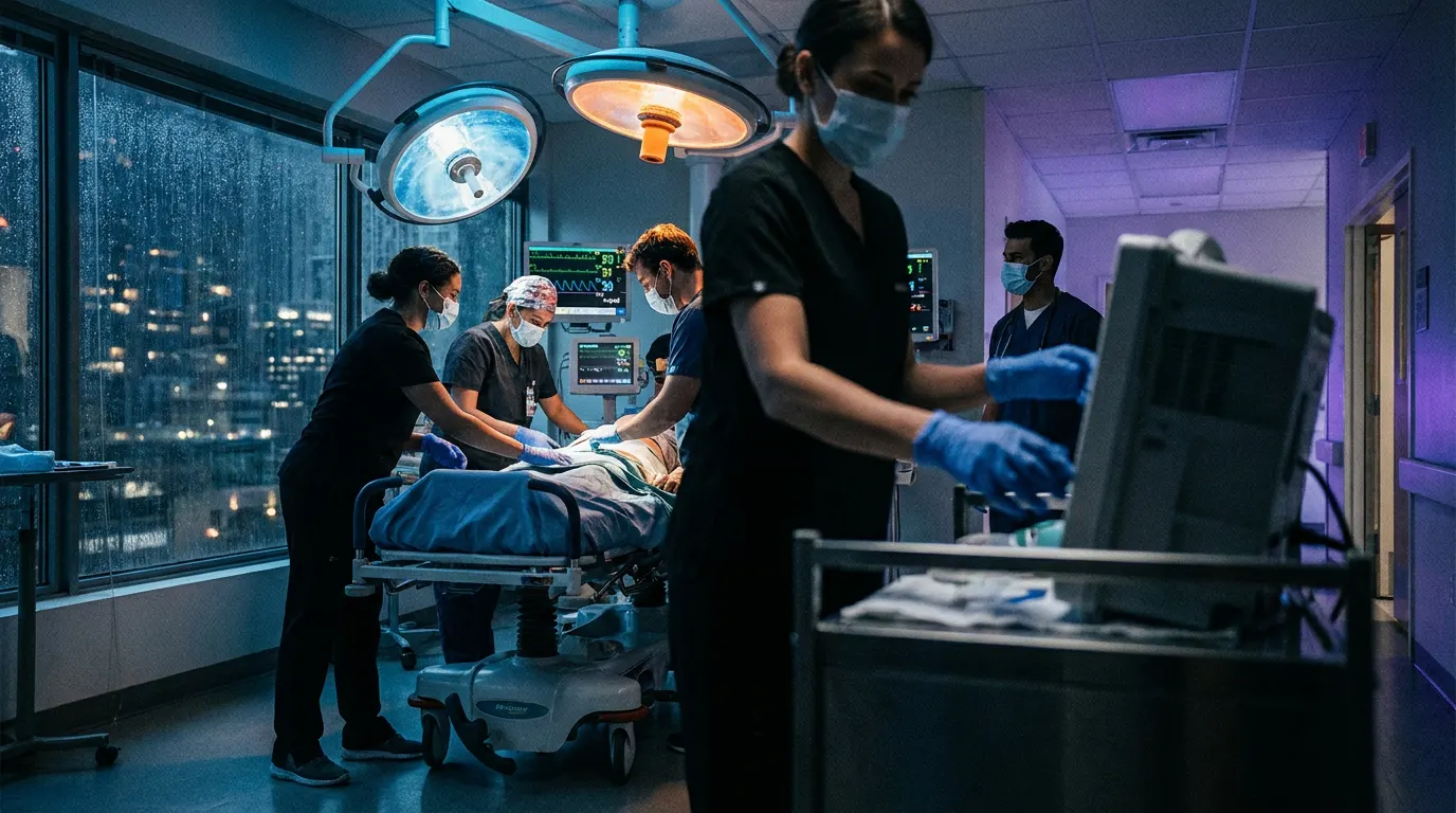 Noah Wyle como Dr. Robby no pronto-socorro do Pittsburgh Trauma Medical Center na 2ª temporada de The Pitt