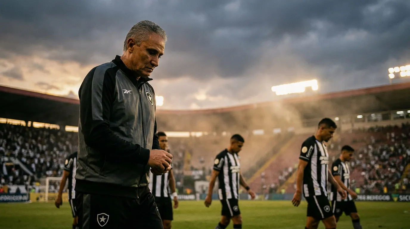 Tite de braços cruzados na beira do gramado do Estádio Nilton Santos durante crise do Botafogo no Brasileirão 2026