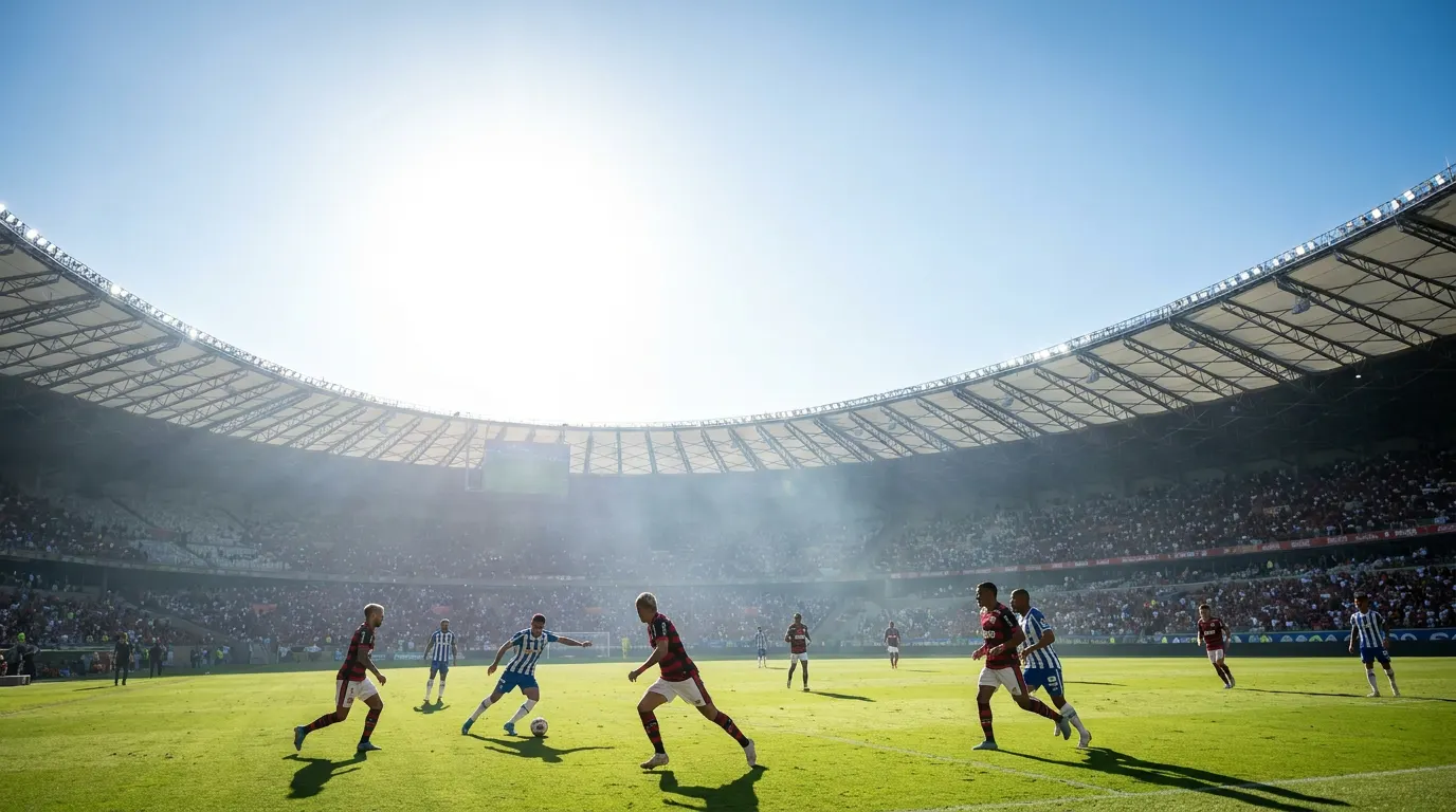 Maracanã lotado durante jogo do Brasileirão 2026 à noite com iluminação dos refletores