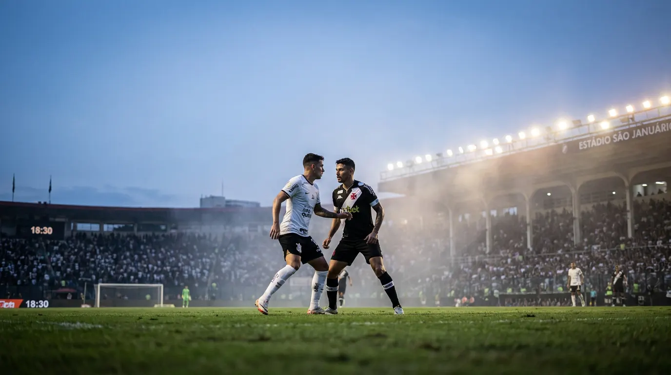 Yuri Alberto comemorando gol com a camisa do Corinthians no Estádio de São Januário pelo Brasileirão 2026